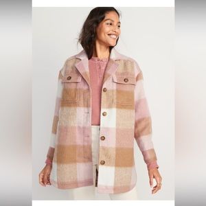 Printed Flannel Long Utility Shacket for Women pink plaid 4x NWT